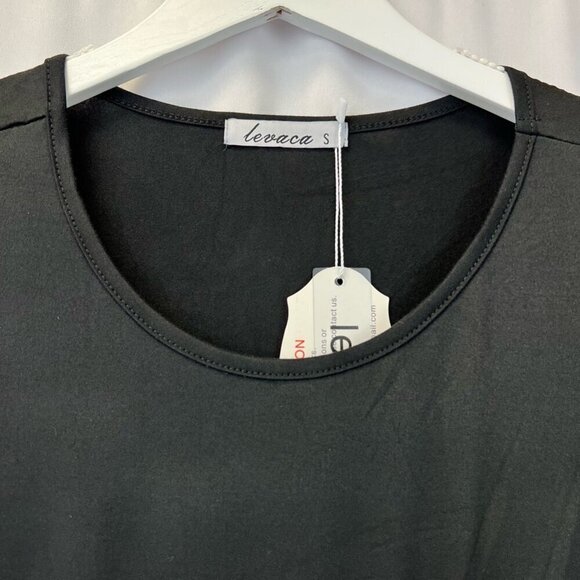 Levaca Womens Dress Black Midi Belted Long Sleeve Diagonal Ruffle Artsy S New - Picture 3 of 12